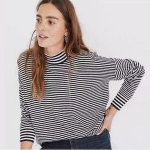Madewell Navy Striped Turtleneck Wool-Blend Sweater